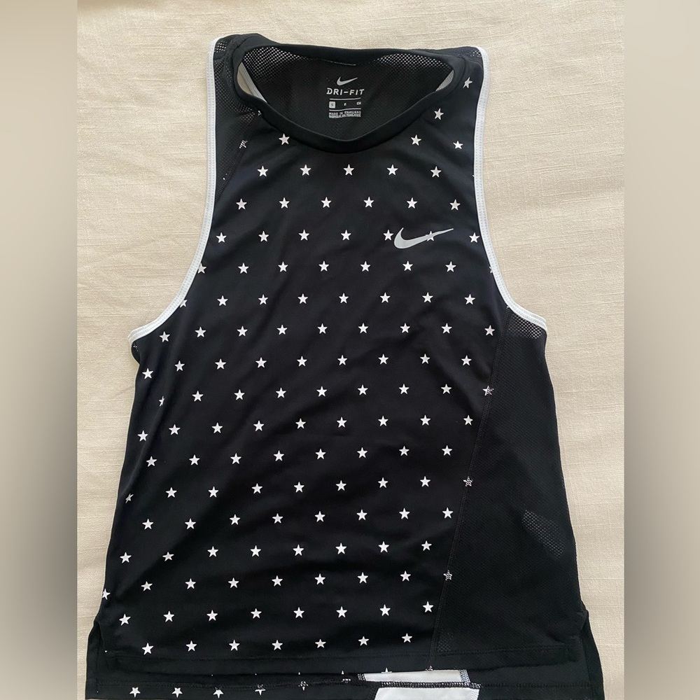 Nike running women's dri-fit stars reflective tank top half mesh back size Small